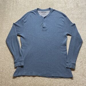 Essentials Henley Shirt Mens 2XL Blue Long Sleeve Thermal Waffle Knit Casual‎